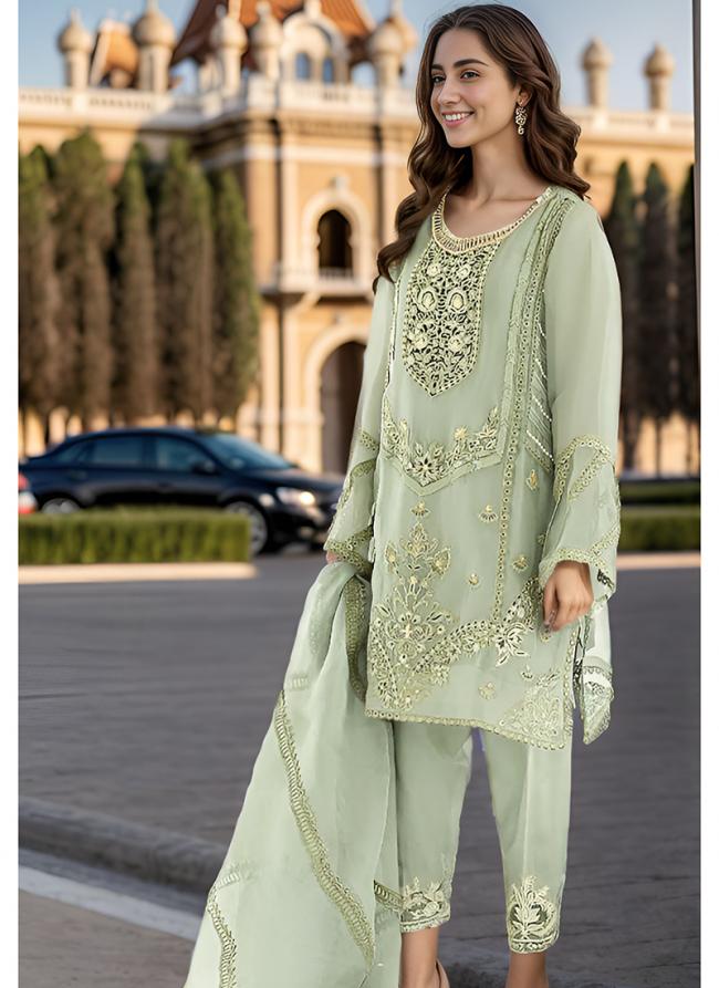 Organza Mint Eid Wear Embroidery Work Readymade Pakistani Suit